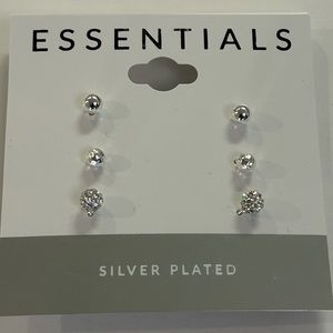 Essentials silver plated 3-pc stud earrings set